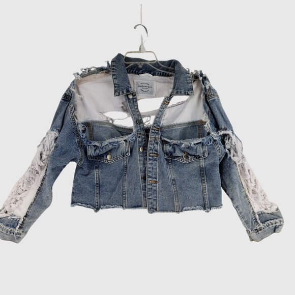 American Bazi Womens Cropped Distressed Denim Jacket Sz S - Picture 1 of 13